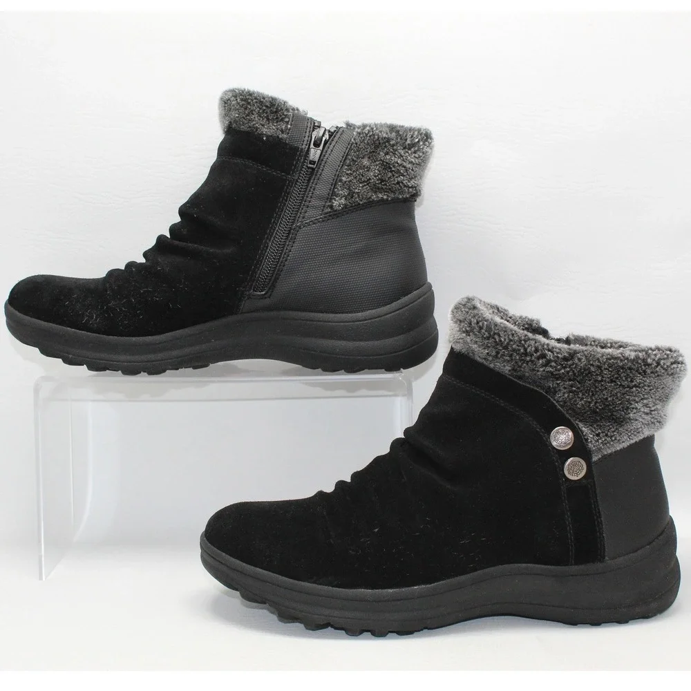 Baretraps Aeron‎ Black Suede Faux Fur Trim Ankle Boots Womens 8M